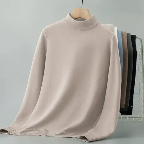 半高领毛衣男秋冬季保暖打底衫一体绒加厚加绒针织衫线衣中领毛衫商品大图