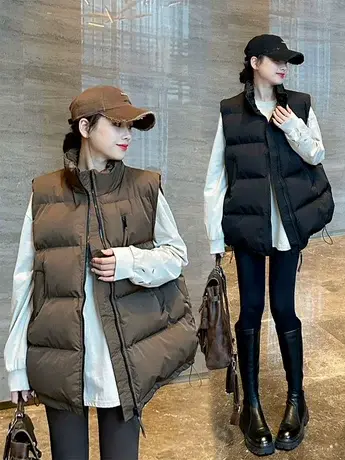 时尚女装2023秋冬设计感加厚保暖面包服外套百搭外穿坎肩马甲棉衣商品大图