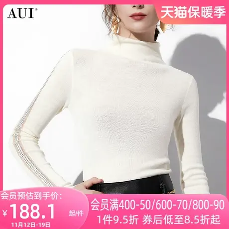 AUI杏色内搭高领修身毛衣女2023秋冬新款保暖百搭打底收腰针织衫商品大图