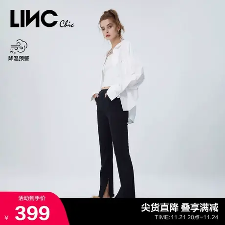 LINCCHIC金羽杰牛仔裤女黑色百搭高腰牛仔裤直筒喇叭裤S228JE333图片