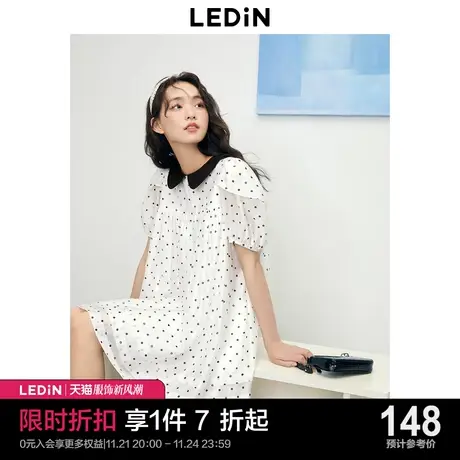乐町黑白波点大摆娃娃裙2023年夏季新款女装连衣裙减龄甜美公主裙商品大图