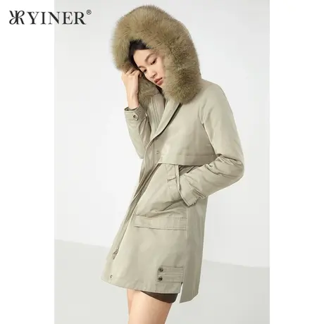 *YINER音儿奥莱女装冬季狐狸毛领派克服皮草商品大图