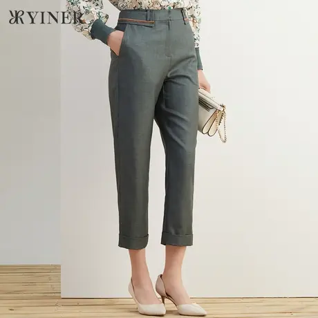 YINER音儿女装秋季新款纯色七分铅笔裤休闲裤商品大图