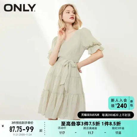 【连衣裙合集】ONLY奥莱夏季公主袖腰带装饰设计雪纺连图片