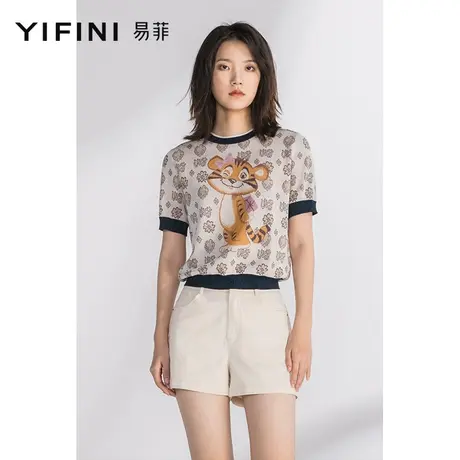 Yifini/易菲宽松套头针织衫毛衫短袖通勤薄款夏季新款上衣女商品大图