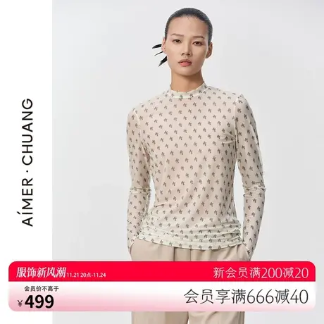 爱慕·CHUANG23休闲家居时尚复古印花打底套头长袖上衣CA720891图片