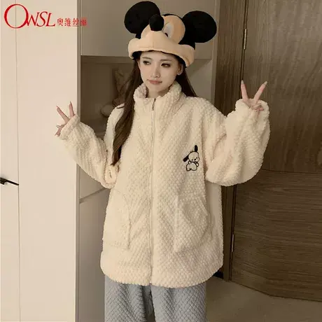 珊瑚绒睡衣女加厚甜美立领新款保暖套装可外穿家居服商品大图