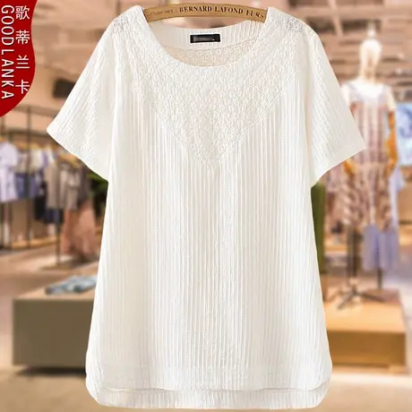 中年妈妈短袖上衣加肥加大夏装新款2022洋气宽松显瘦提花T恤200斤商品大图