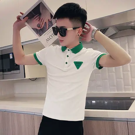 夏季男polo衫t恤拼色短袖修身网红快手翻领半袖刺绣潮牌潮流体恤商品大图