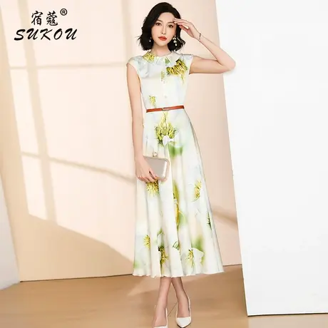 淑女气质雪纺长裙子温柔风中长款2024年夏装优雅小翻领衬衫连衣裙图片