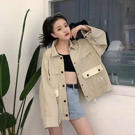 bf牛仔外套潮原宿风女学生韩版工装夹克2023春秋新款宽松棒球服秋商品大图