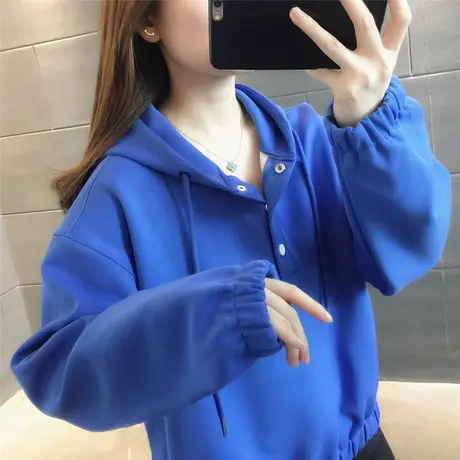 连帽卫衣纯色简约女士上衣早秋薄款显瘦百搭2023新品外衣时尚潮图片