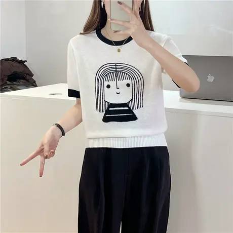 冰丝短袖t恤女2023新款夏季宽松正肩打底衫印花半袖上衣体恤洋气商品大图