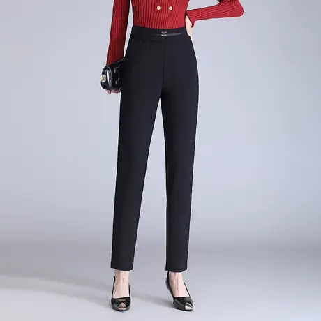 时髦显瘦松紧腰长裤女2023秋季新款高腰垂感小个子大码直筒小脚裤图片