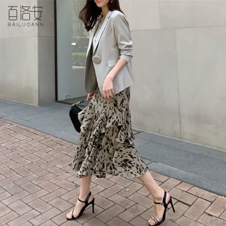 百洛安气质通勤一粒扣西装女夏季时尚百搭五分袖上衣显瘦西服外套图片