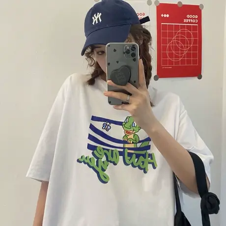 网红短袖t恤女2021夏季宽松韩版纯棉设计感小众半袖ins超火上衣服图片
