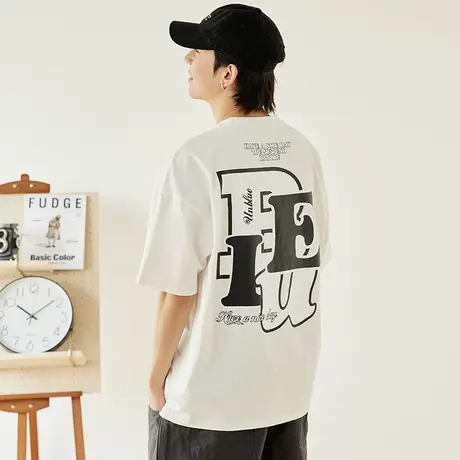 大印花潮牌潮流宽松短袖夏季男款男生t恤国潮纯白色体恤衣服体恤图片