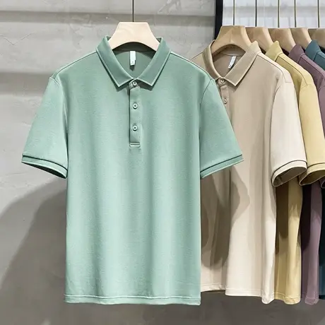 高档商务休闲含桑蚕丝短袖Polo衫男2023夏季新款男士翻领T恤保罗商品大图