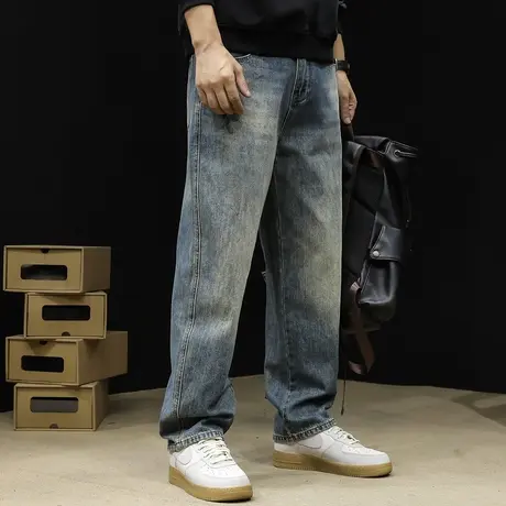 直筒牛仔裤男春秋男裤宽松大码锥形裤子男士春季2024新款男款复古商品大图