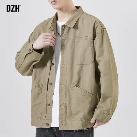 男士工装外套男春秋款潮宽松长袖上衣百搭卡其色夹克男装2024新款商品大图