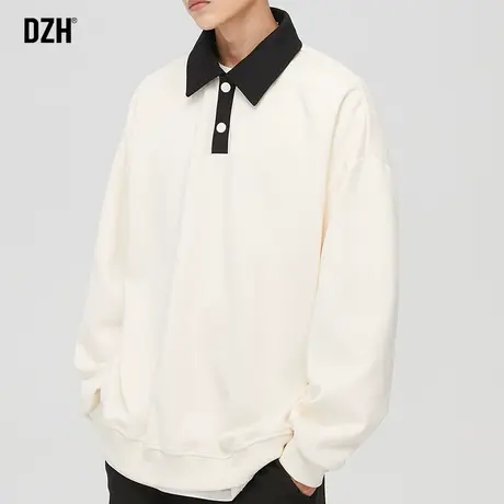 男士白色翻领长袖卫衣男潮ins春秋潮牌秋季情侣装2023新款polo衫商品大图
