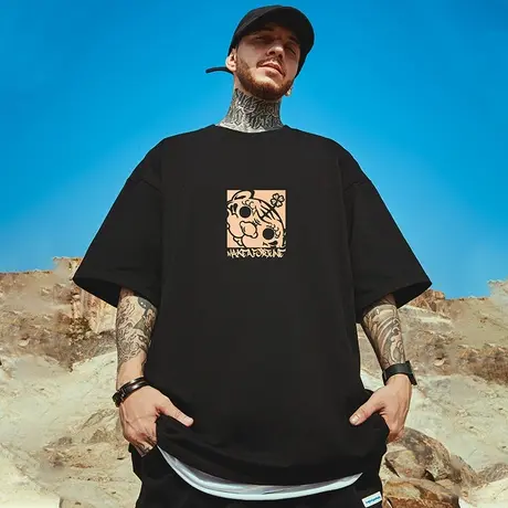 oversize欧美潮牌胖子男装大码国潮简约宽松老虎短袖T恤ins半袖夏商品大图