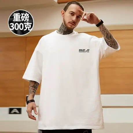 美式重磅短袖100%纯棉宽松大码男装加肥加大胖子半袖简约字母T恤商品大图