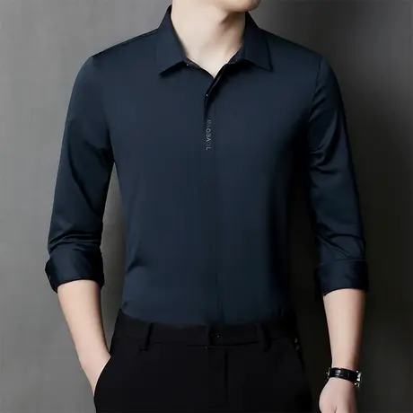 春秋季纯色长袖衬衫男士休闲高档无痕免烫商务纯色长袖衬衣男装商品大图