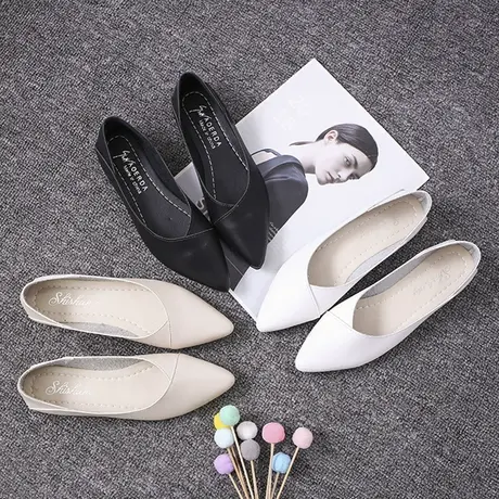 2023新款春季软面软皮尖头不磨脚平底工作职业女鞋黑色低跟单鞋商品大图