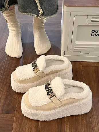 黑色羊羔毛欧货毛毛拖鞋女高级感2023秋冬新款外穿网红包头棉拖鞋图片