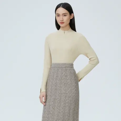 LANCY/朗姿羊毛秋季新款长袖修身显瘦套头毛衫女小立领打底衫奥莱图片