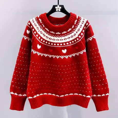 圣诞节本命年红色毛衣女冬季2023新款宽松慵懒风高级感针织打底衫商品大图