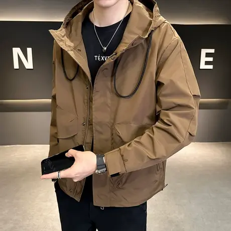 连帽冲锋衣夹克春秋季韩版潮牌宽松百搭工装外套痞帅休闲重磅上衣商品大图