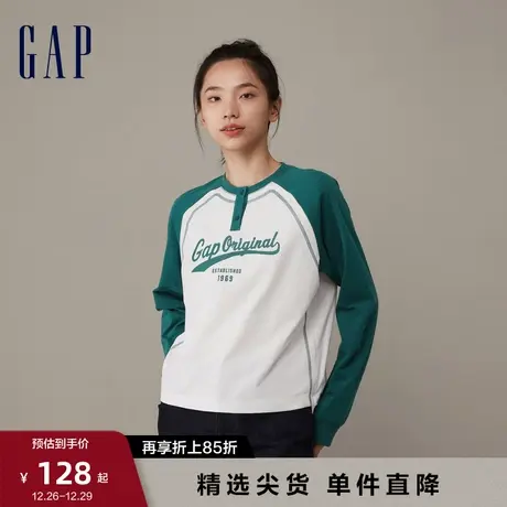 Gap女装春秋LOGO纯棉洋气撞色插肩袖长袖T恤宽松休闲上衣836098图片