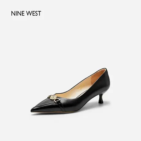 Nine West/玖熙复古徽章衔扣单鞋2024年春季新款沙漏跟浅口高跟鞋图片