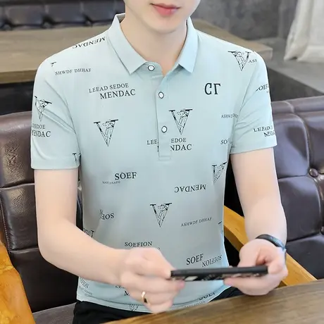 男士短袖体恤新款韩版潮流修身Polo衫衣服夏季夏装休闲潮牌T恤ins商品大图