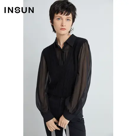 INSUN恩裳秋季马海毛拼接轻盈假两件毛织衫图片