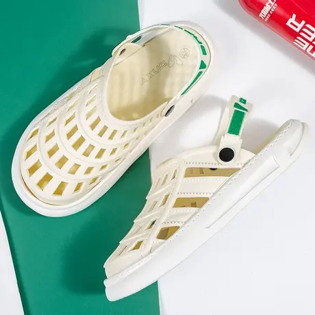 网红洞洞鞋男款外穿夏季厚底镂空包头半拖鞋软底踩屎感海边沙滩鞋商品大图