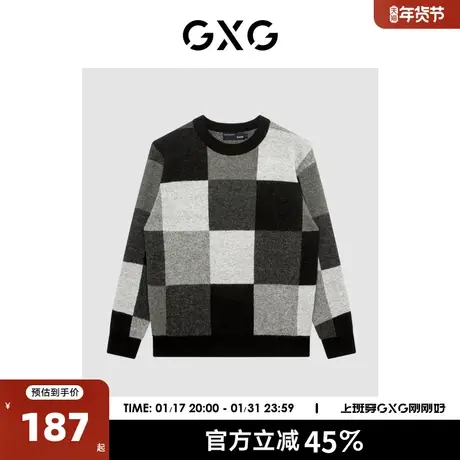 GXG奥莱 22年秋季新品拼色简约舒适圆领套头毛衣男商品大图
