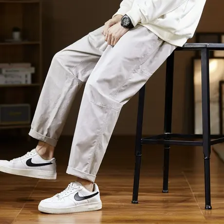 唐狮2024新款休闲裤男士宽松阔腿裤纯色工装日系风长裤子男图片