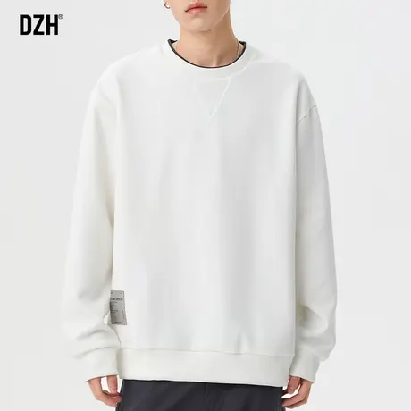 男士白色圆领卫衣男春季痞帅高级感假两件上衣2024新款长袖打底衫商品大图