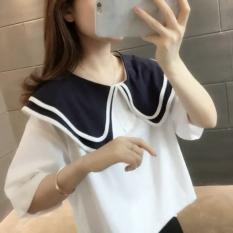 女装2024年新款春季春装纯棉短袖T恤宽松上衣服设计感打底衫爆款商品大图