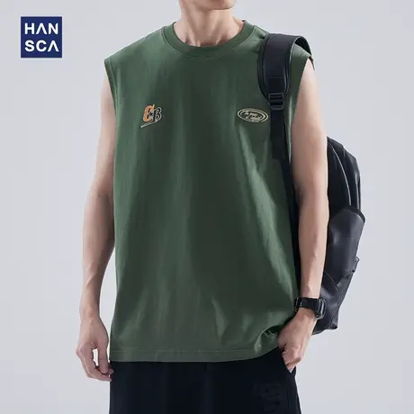 hansca230g重磅运动背心男纯棉夏季新款宽松刺绣健身跨栏无袖坎肩图片