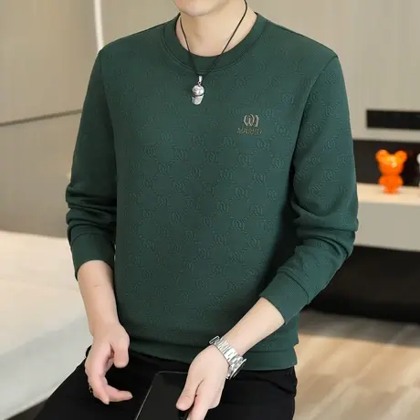 长袖T恤男2023秋季新款加肥加大打底衫休闲百搭圆领卫衣潮牌男装商品大图