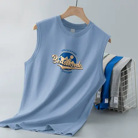 2023新款纯棉背心男潮夏季外穿运动坎肩跨栏健身篮球全棉无袖t恤商品大图