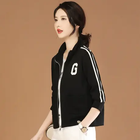 韩潮袭人立领长袖黑色休闲短外套女2023秋季新款宽松显瘦棒球服图片