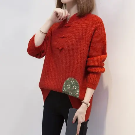 半高领毛衣女套头2023秋冬新款宽松旗袍领针织衫内搭打底衫厚上衣商品大图