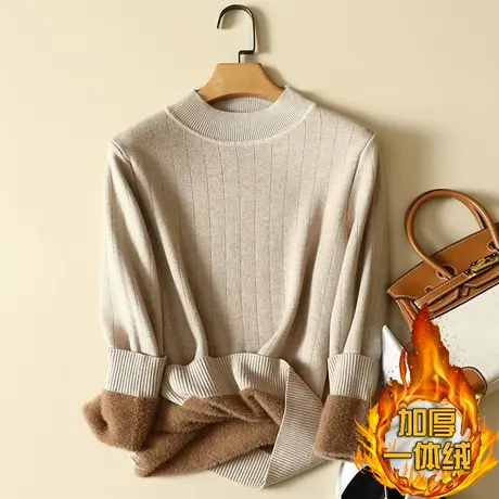一体绒半高领毛衣女2022年新款加绒加厚保暖打底衫女秋冬内搭针织图片