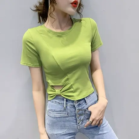 个性镂空网红T恤女ins潮高腰短款露脐上衣设计感不规则短袖体恤夏图片