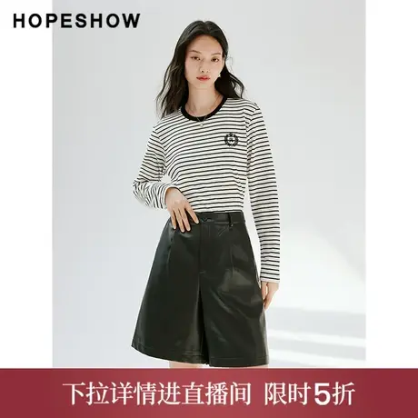 【直播专享】秋季条纹绣标落肩圆领一手长上衣90123320209红袖图片